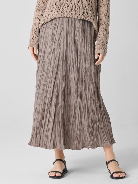 Eileen Fisher Dresses & Skirts - Eileen Fisher Crushed Silk Flared Skirt | Branch Brown | Size L | Textured Silk
